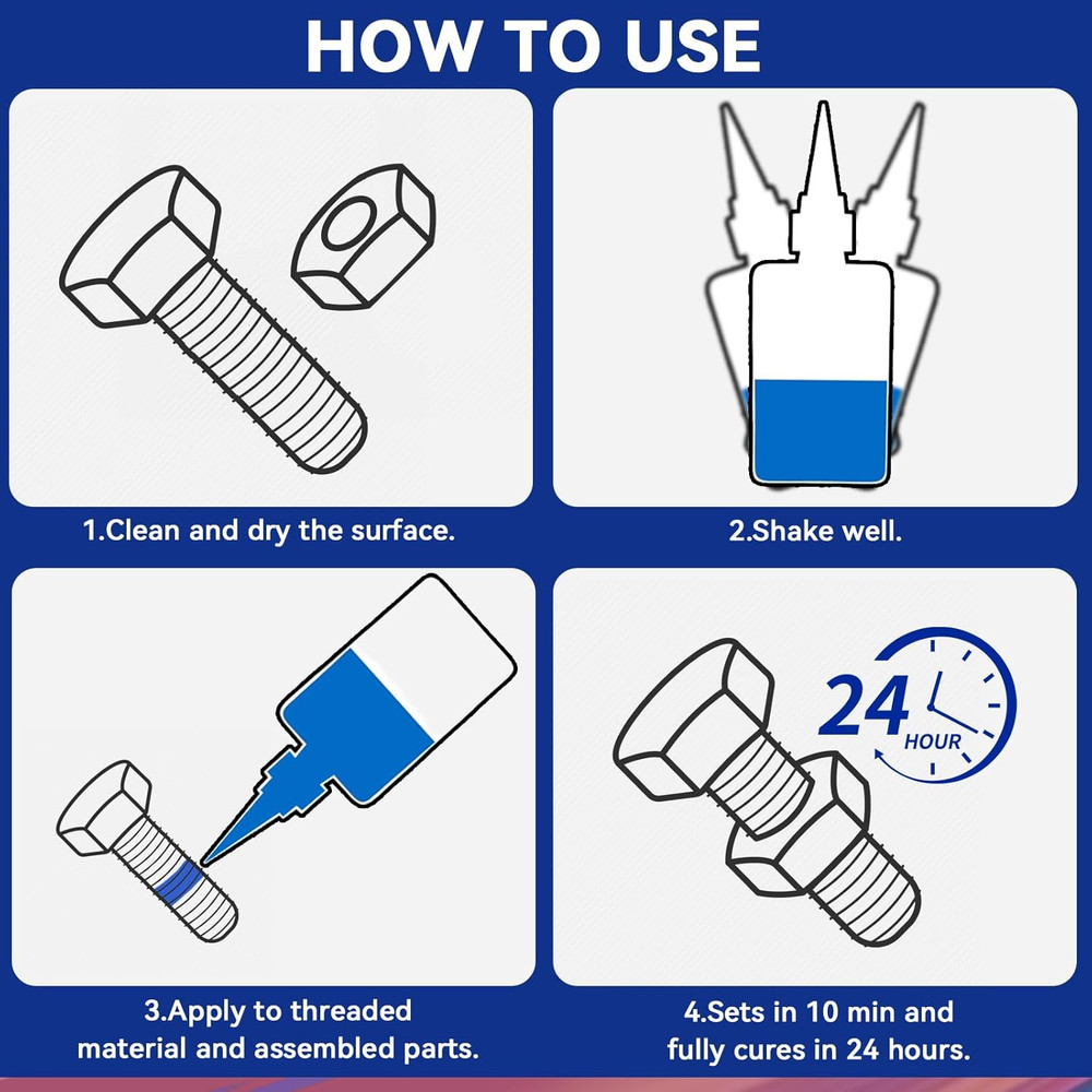 Thread Lock Blue and Red, Threadlocker Medium and High Strength, Thread Locker f