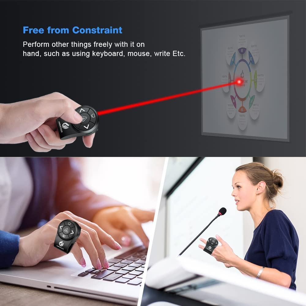 Wireless Presentation clicker for PowerPoint Presentations, RF 2.4GHz Finger ...