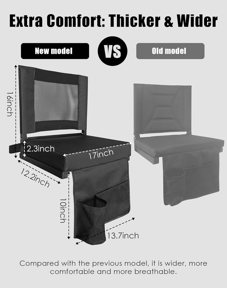 Foldable Bleacher Seat with Back Support & Magnetic Grip