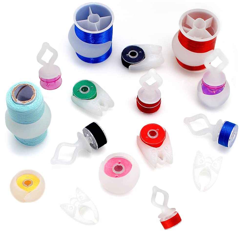 60 PCS Semi Clear Silicone Thread Spool Savers Huggers Bobbin Clips Holders