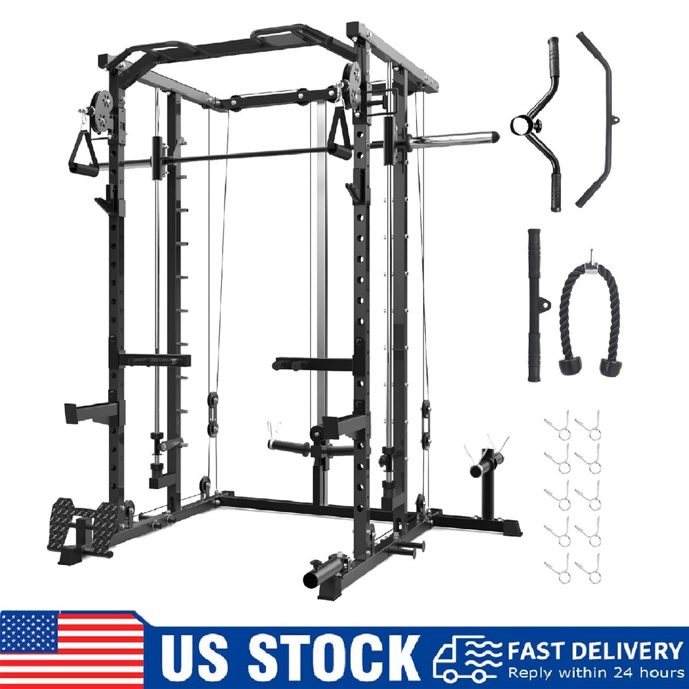 Smith Machine Power Cage Multifunctional Squat Rack with Pulley System Workout