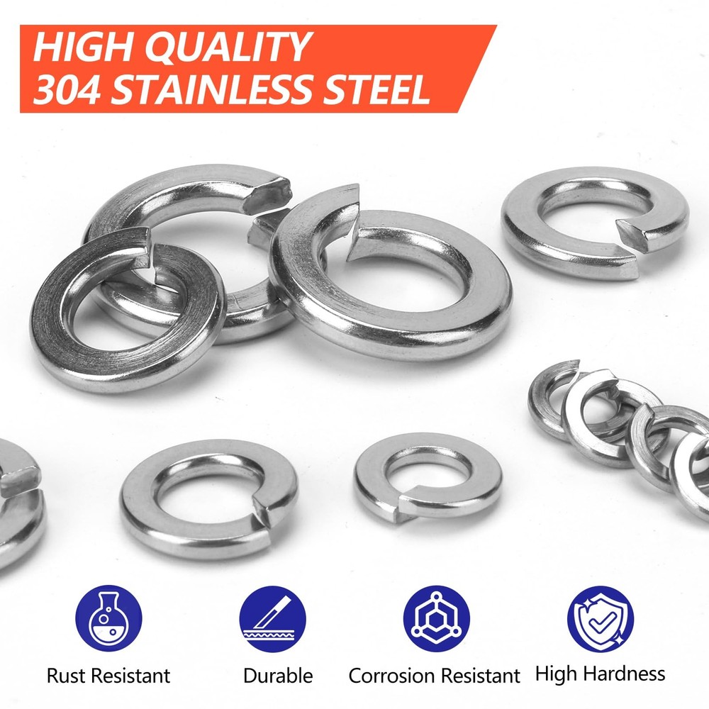 1100 Pcs Spring Lock Washers Assortment Kit, Metric Split Lock Washers, 304 S...