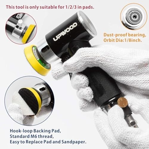 Mini Orbital Air Sander Pneumatic Random Orbital with Hook Loop Pads