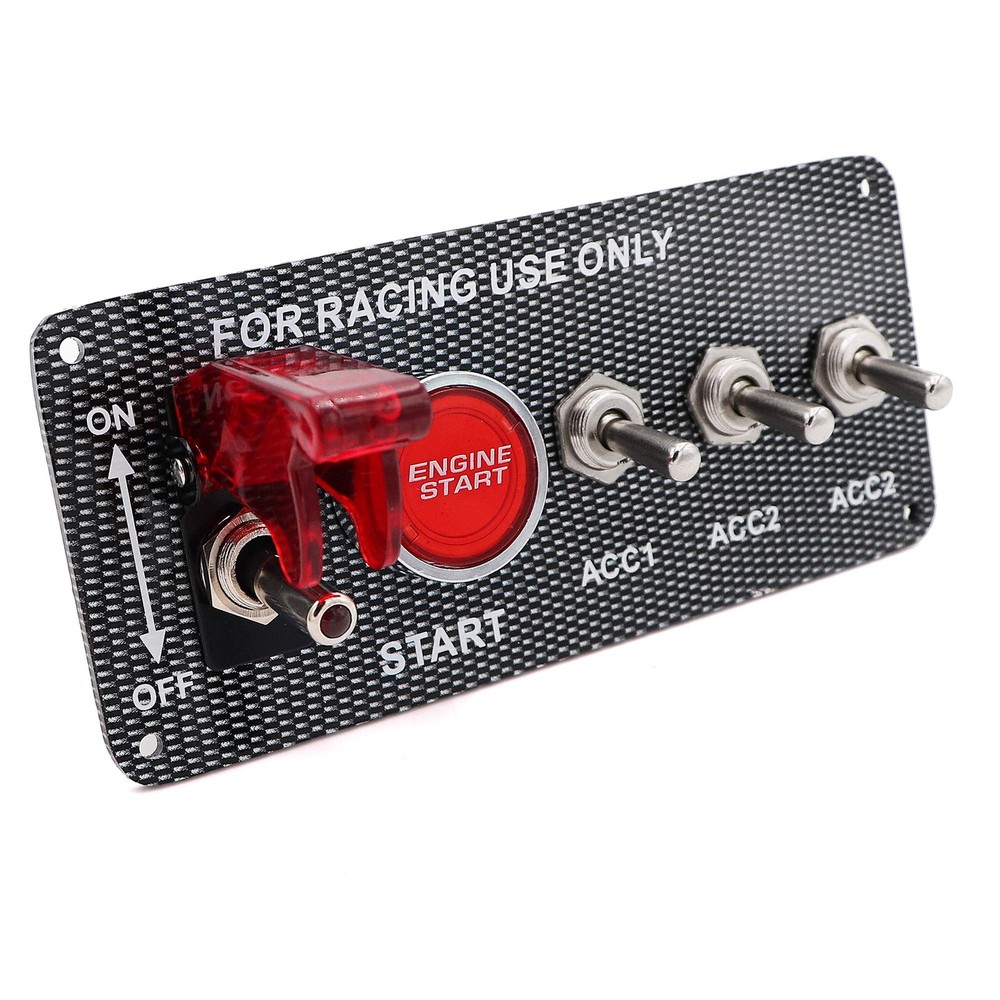 Ignition Switch Panel Kit, DC 12V 5 in 1 Car Engine Start Push Button Carbon ...