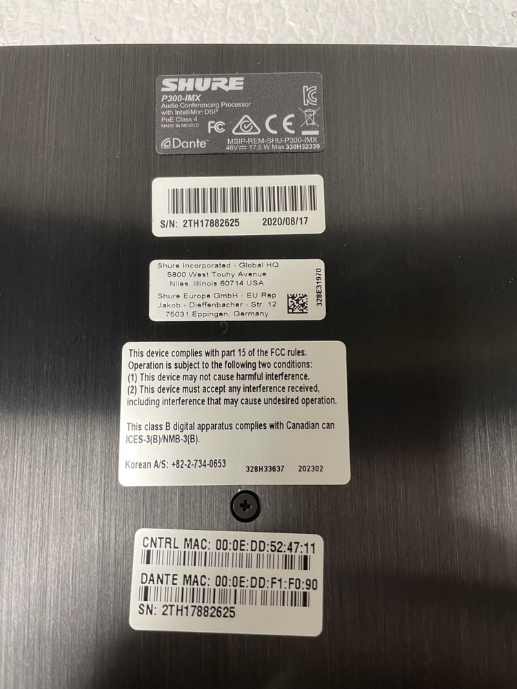 Shure P300-IMX Audio Conferencing Processor Intellimix DSP Dante UNTESTED