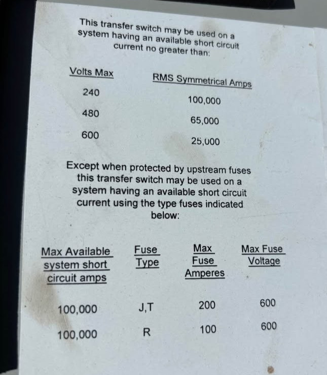 Cutler Hammer Transfer Switch