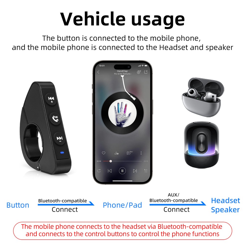 Wireless Bluetooth Motorcycle Handlebar Controller Steering Wheel Remote Control