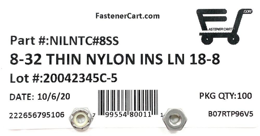 (100) 8-32 Stainless Steel Nylon Insert Jam Thin Nuts #8 NTM Locking Nuts