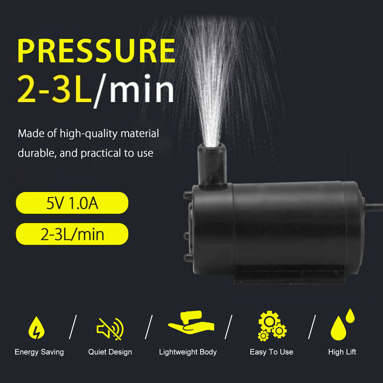 USB 5V Mini Mute Submersible Water Pump for Garden Fountain
