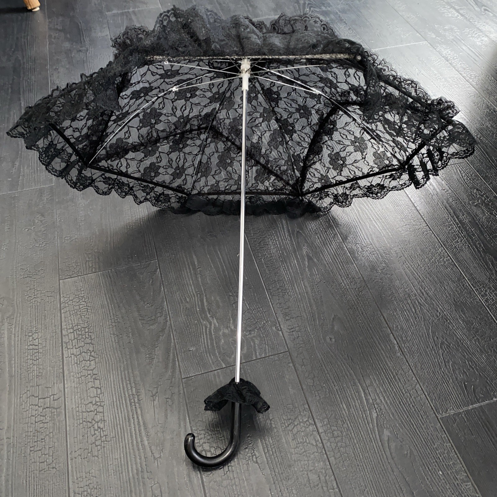 Goth Gothic Cosplay Wedding Bride Bridal Umbrella Parasol Black Lace