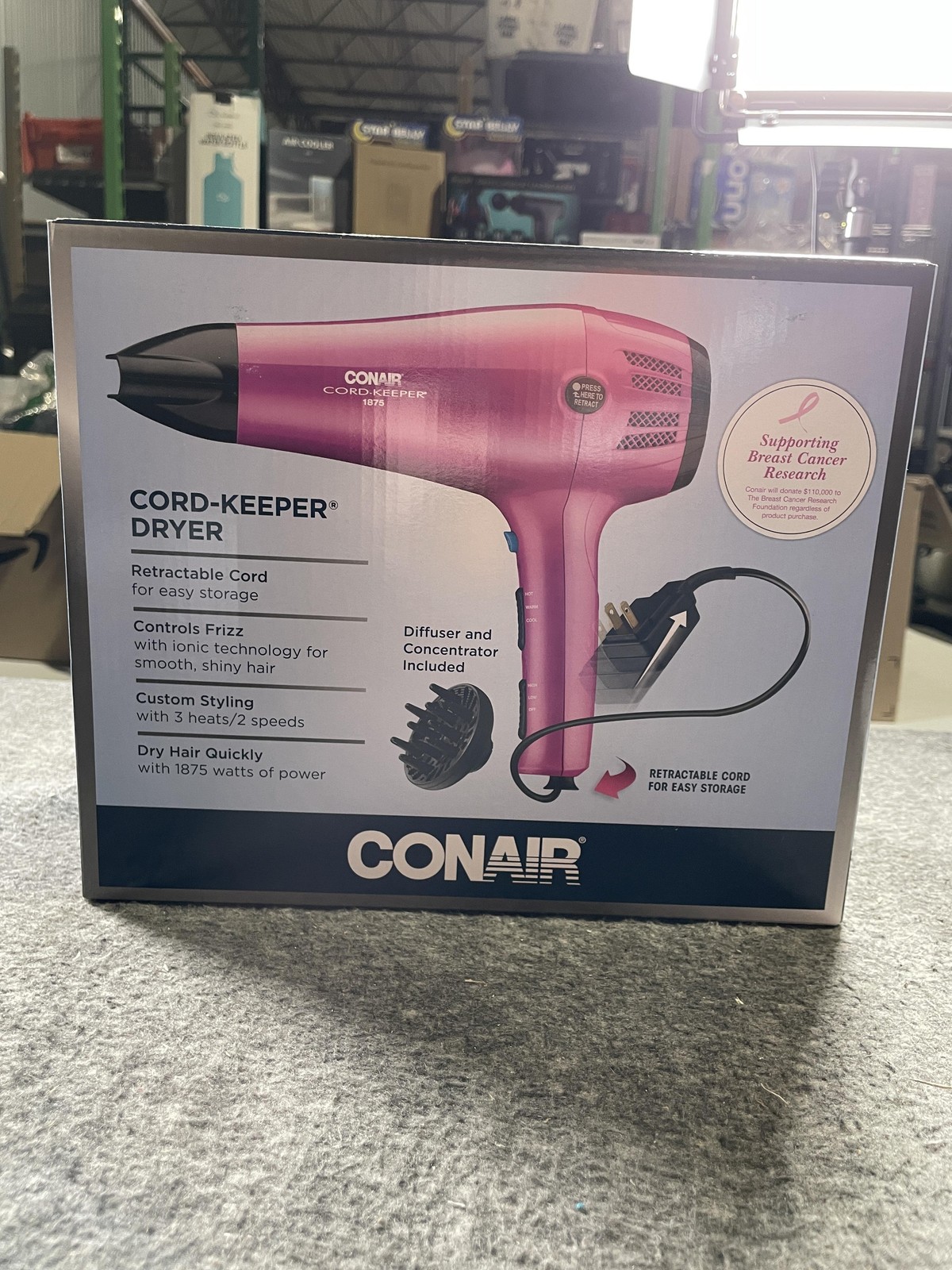 Conair Cord-Keeper 1875W Hair Dryer Retractable Cord w/ Concentrator & Diffuser