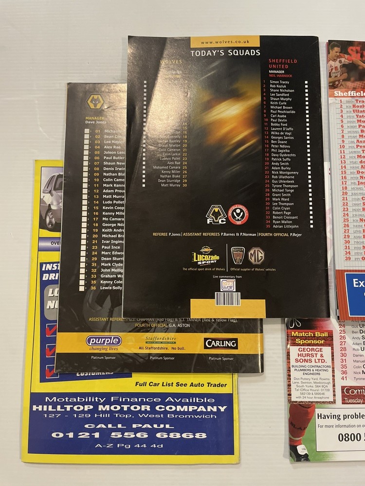 Sheffield United Wednesday Wolverhampton Bromwich 2001-03 Programmes Bundle