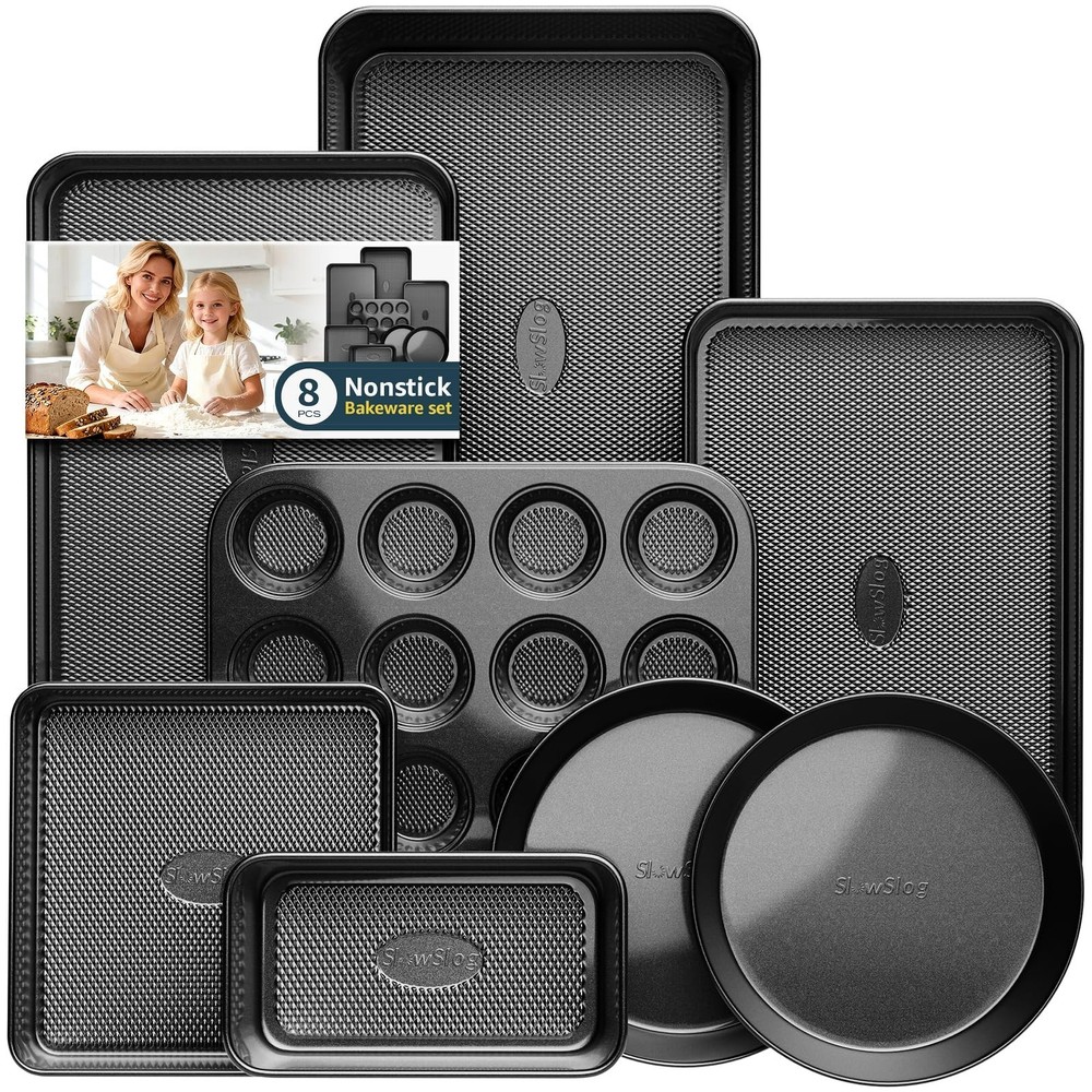 8-Piece Nonstick Bakeware Set - Stackable Oven Pans, Cake, Muffin, Cookie & Roas