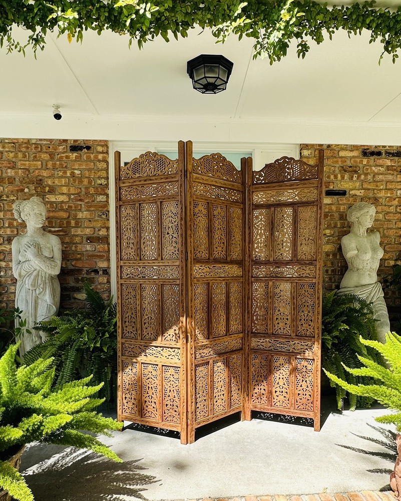 Vintage Boho Teak Room Divider 3 Panels