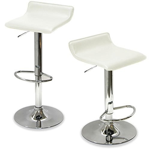 PU Leather Swivel Hydraulic Bar Stool, Set of 2, White