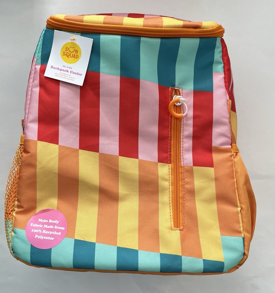 Sun Squad 20 Can Portable Backpack Cooler NWT Multicolor Easy Carry Extra Pocket