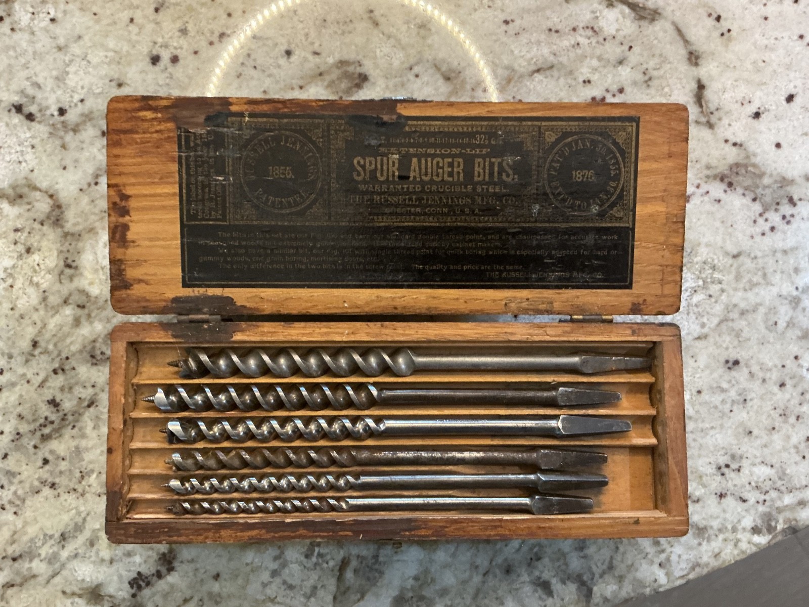 Russell Jennings 13-Piece Auger Bit Set with Box Pre-Stanley. Chester Conn Set