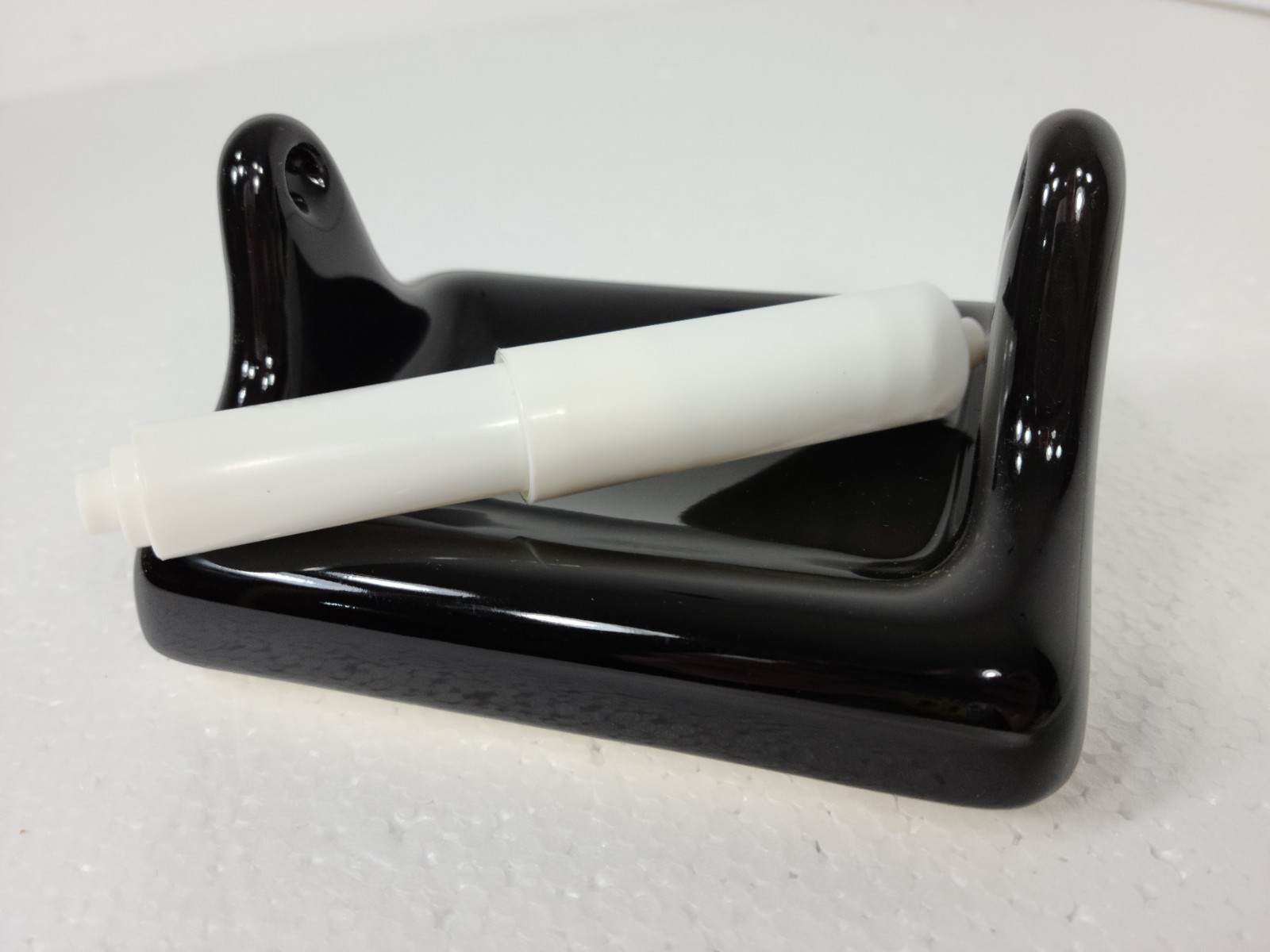 Black Ceramic TP Holder Toilet Paper Porcelain Mid Century Modern Vintage Retro