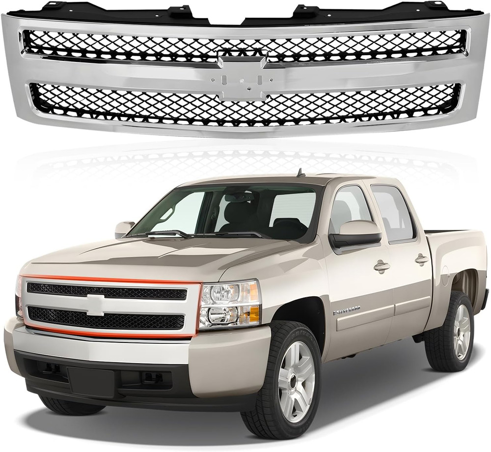 Front Grille Grill Chrome Shell with Black Insert Compatible with Chevrolet 2007