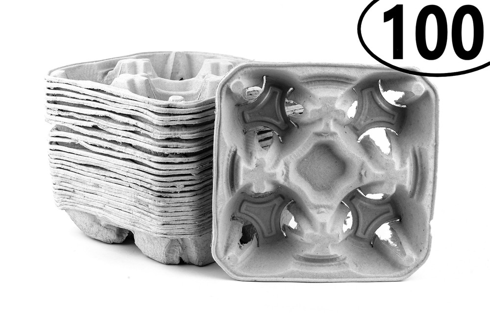 100 Pack Pulp Fiber 4 Cup Drink Carrier Tray Biodegradable Stackable Compostable