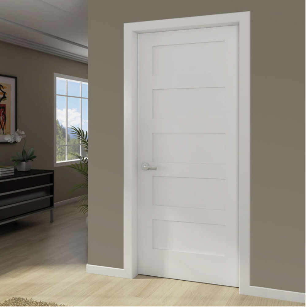 5 Panel Flat Mission Shaker Primed Stile & Rail Solid Core Wood Doors - Prehung