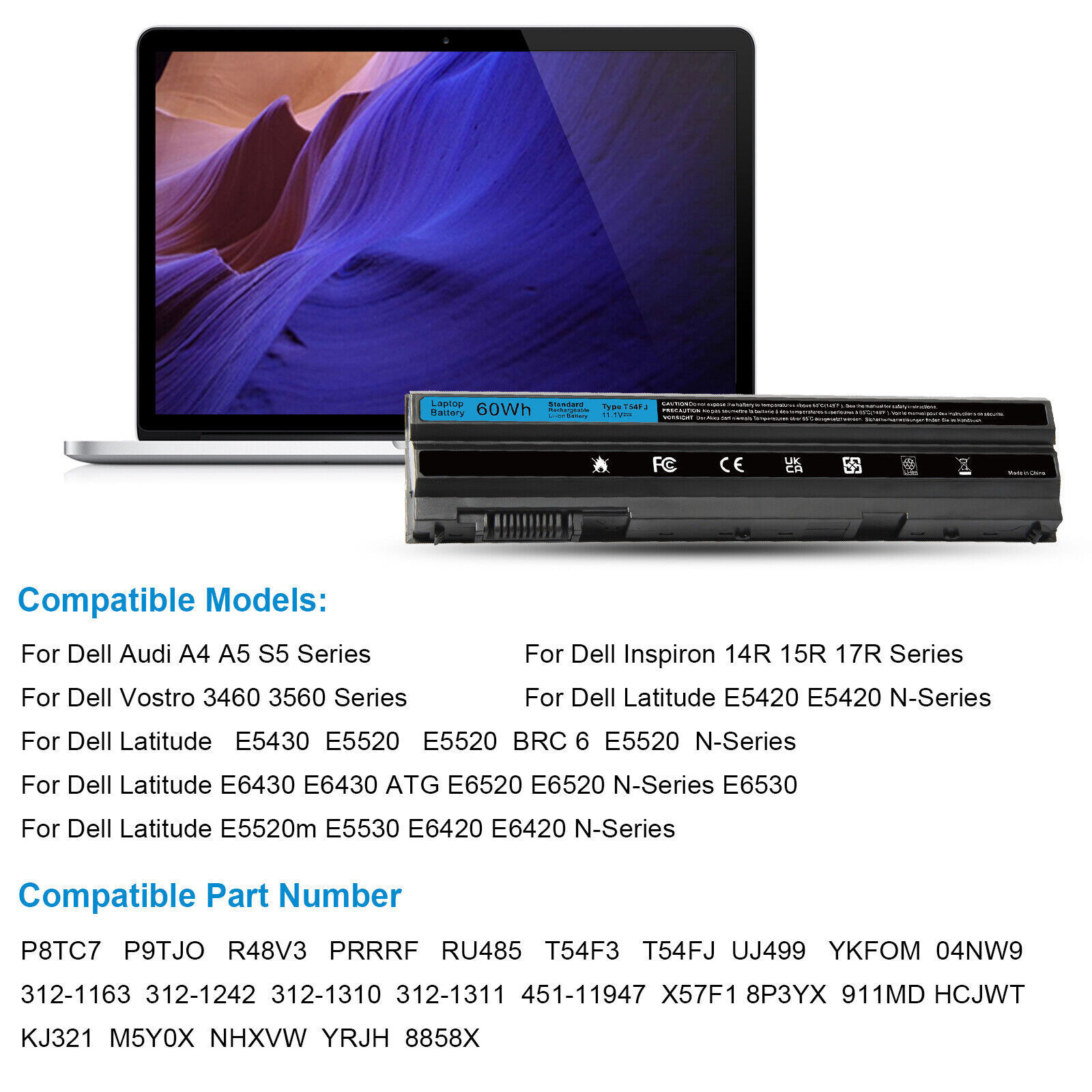 Lot E6540 T54FJ Battery for Dell Latitude E6440 E5430 E5520 E5530 E6420 E6430