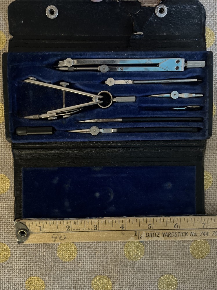 Vintage Broadhead Garrett  Compass Drafting Kit Folding Case Drawing