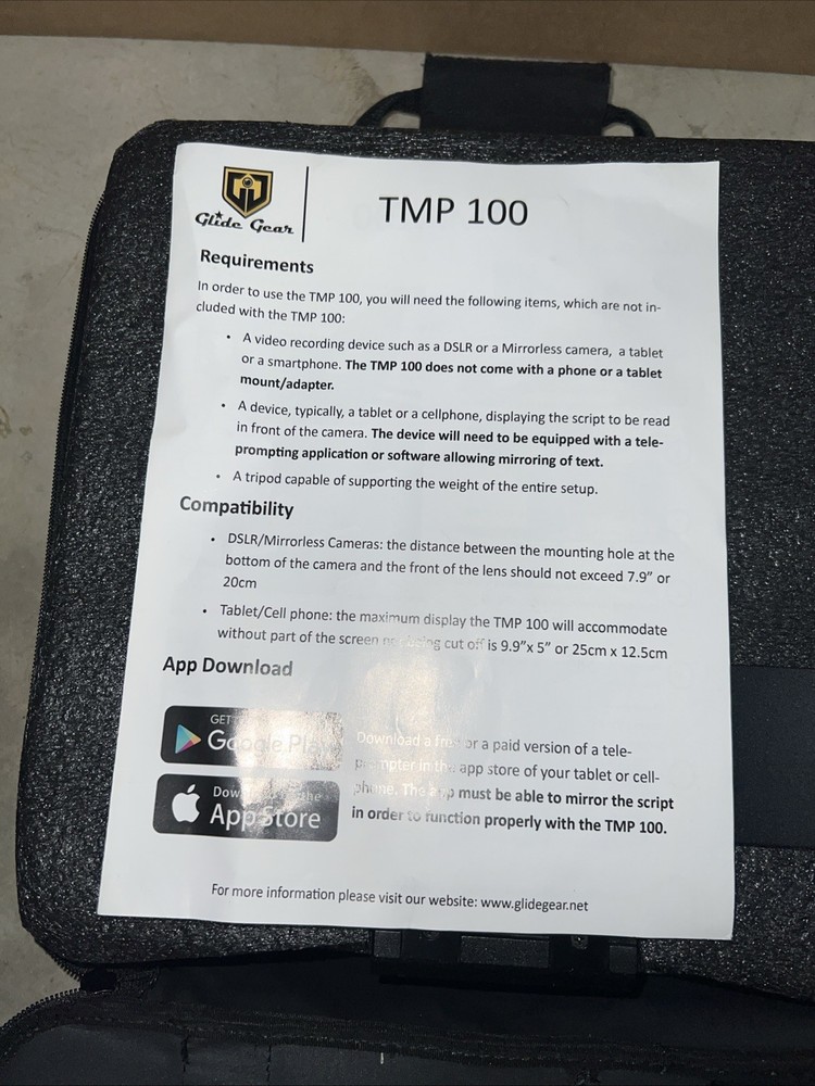 Glide Gear TMP100 Tablet/Smartphone Teleprompter – NEW Open Box w/ Case