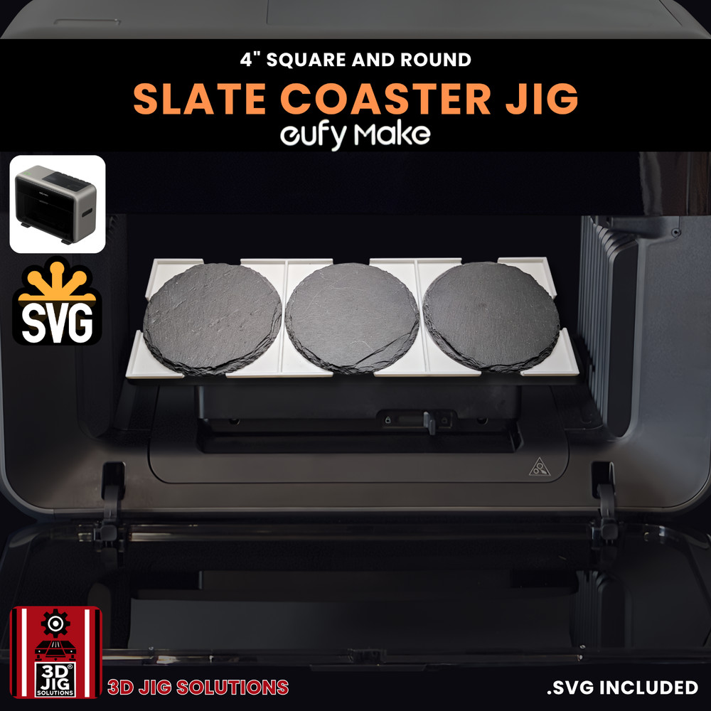 EufyMake E1 UV Printer Jig | 4" Round & Square Slate Coaster Template