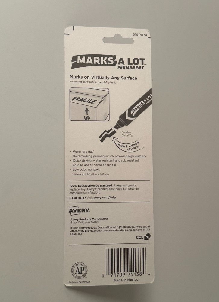 Avery Marks-A-Lot Permanent Marker, Chisel Tip,Black Marker (24138)