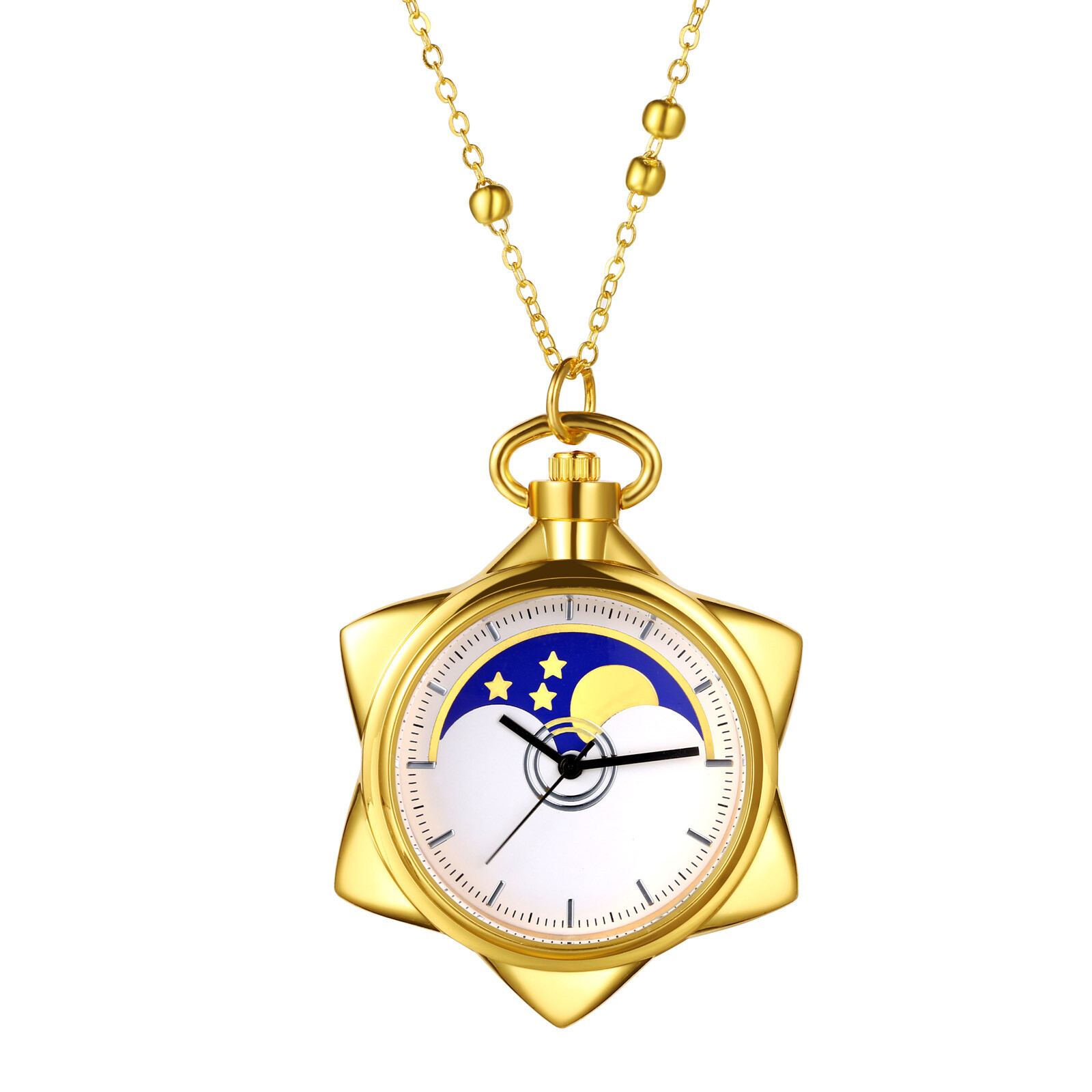 Women Girls Hexagram Quartz Pocket Watch Sailor Moon Star Hanging Watch Necklace