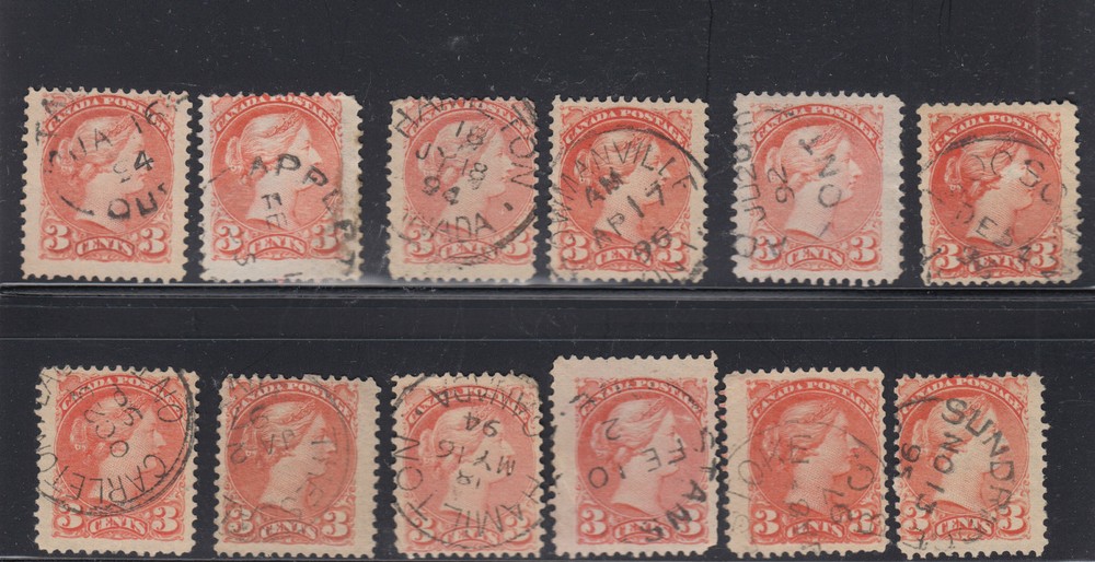 Small Queen DATED, FANCY   x 12  Canada used