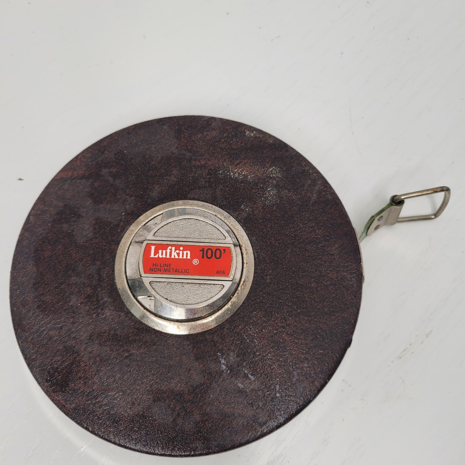 Vintage Lufkin 100' Hi-Line Non-Metallic Tape Measure Model 406 Brown Case