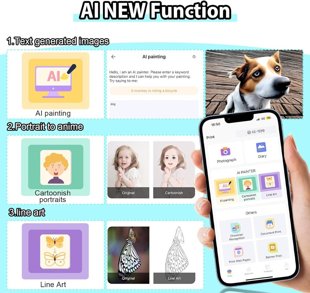 Mini Sticker Printer - Bluetooth Smart Pocket Inkless Thermal Printer w/10 Rolls
