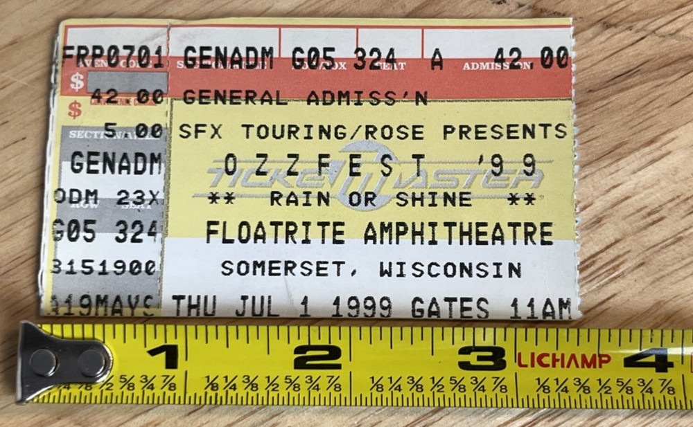 OZZFEST Concert Ticket Stub July 1, 1999 Floatrite Ozzy Osbourne Somerset, WI