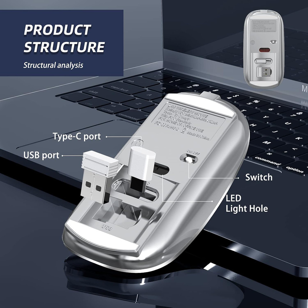 Wireless Mouse Chargeable Portable Silent USB and Type-C Dual Mode Wireless Mous