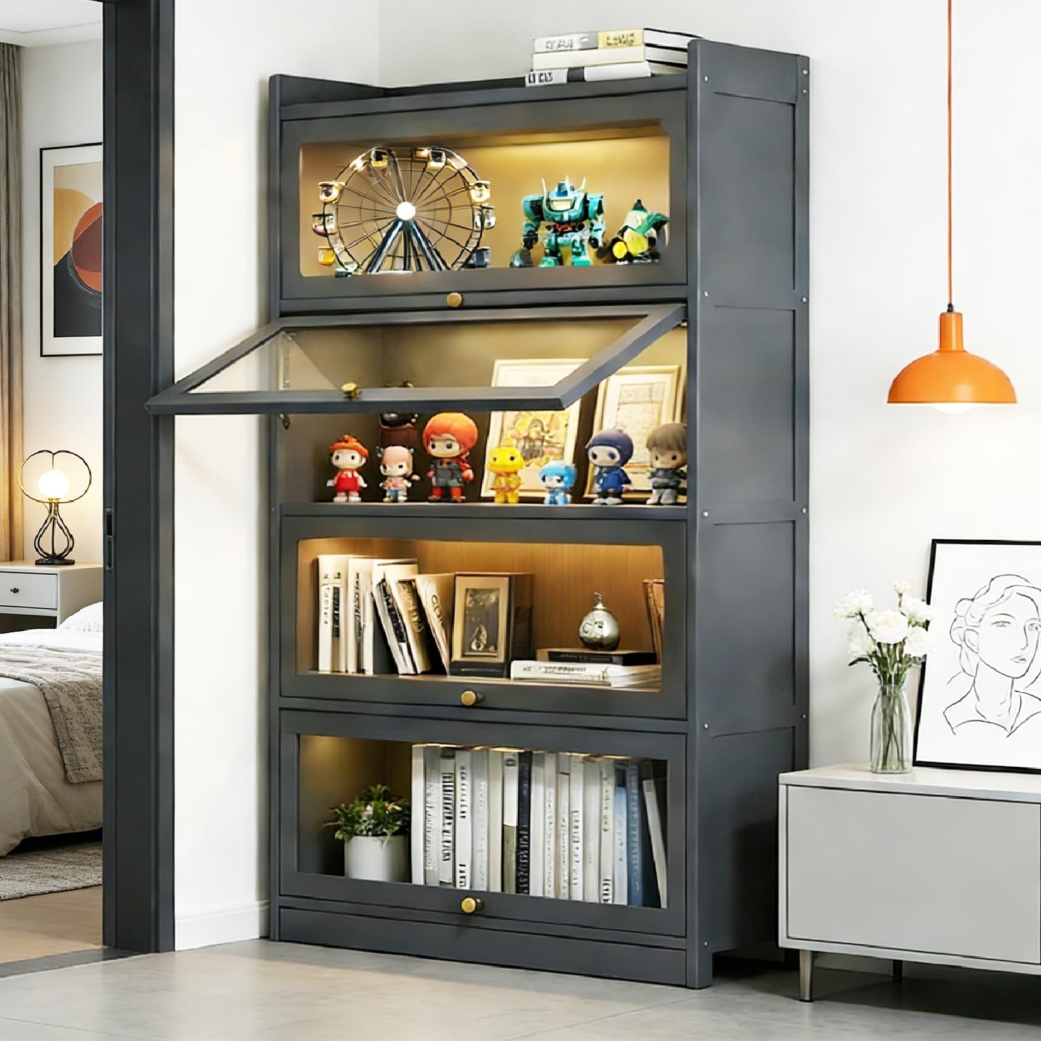 55 High 4 Tier Display Cabinet with Acrylic Doors for Collectibles