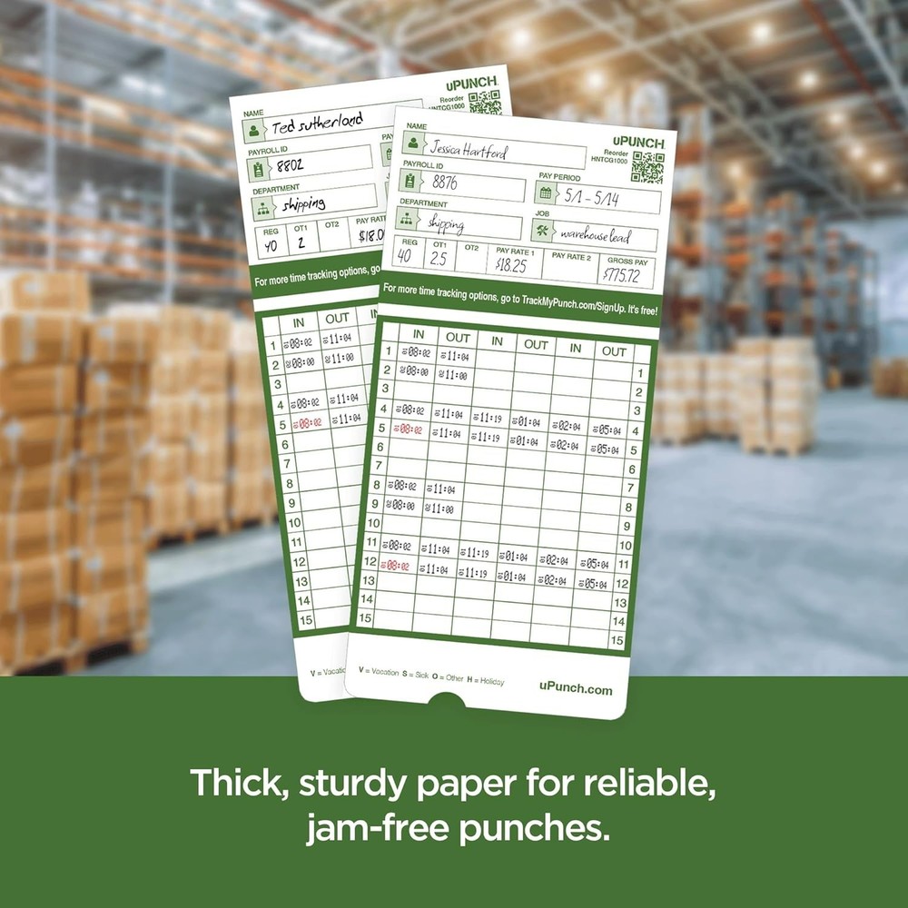 Professional Time Clock Cards - 50 Pack, Solid Design for Accurate Time Tracking