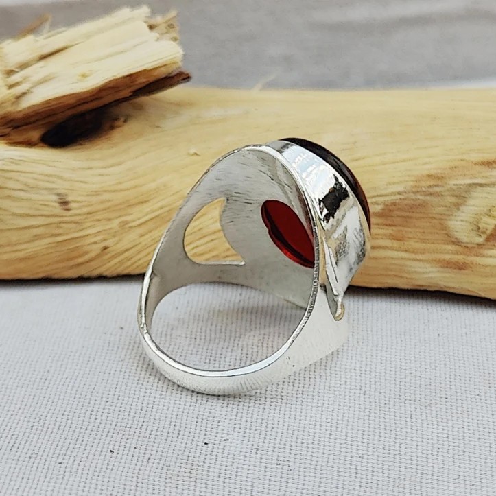 Solid 925 Sterling Silver Natural Red Garnet Oval Gemstone Statement Band Ring
