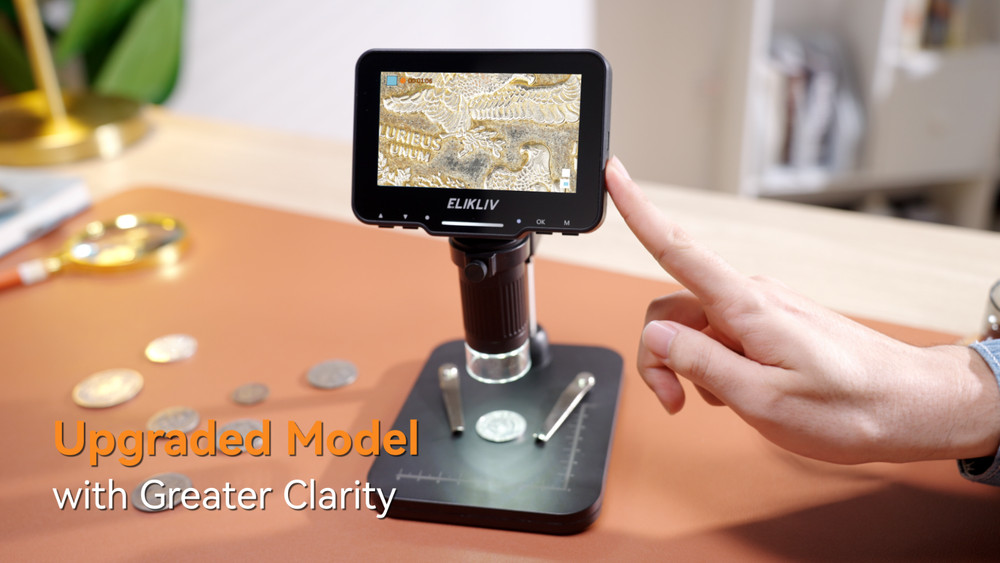 Digital Coin Microscope 1000x with 4.3'' LCD, 8 LED Lights, PC Compatible