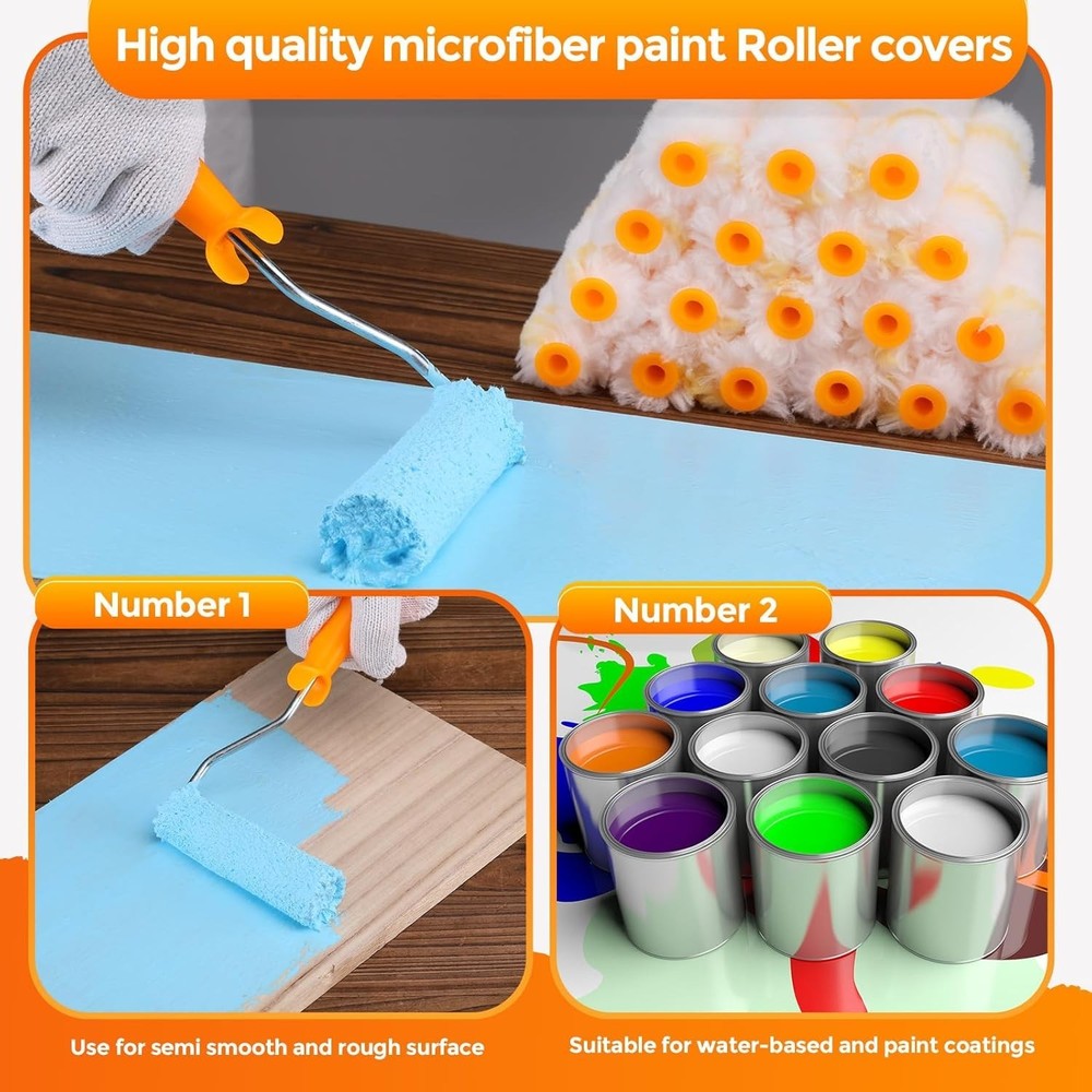 160 Pcs 4 Inch Paint Roller Covers with 2 Holder Microfiber Mini Small Paint ...