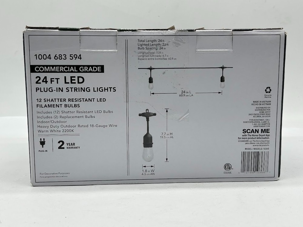 Hampton Bay Indoor/Outdoor String Light 24 ft. 10366