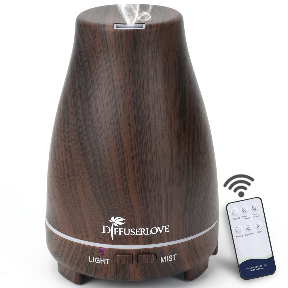 Diffuserlove Essential Oil Diffusers 200ML, Remote Control Z Black Wood Grain