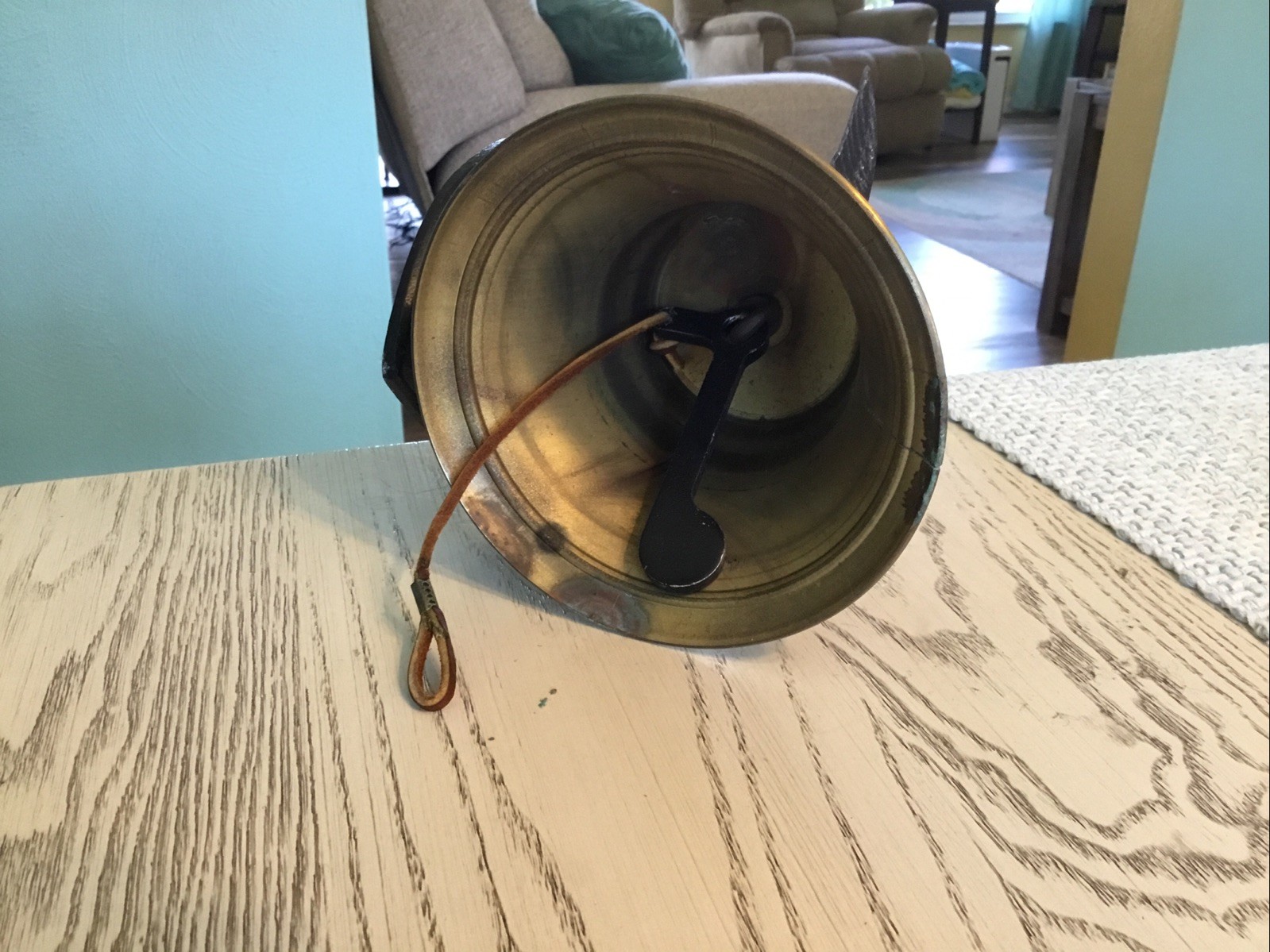 Vintage Brass Bell With Cast Iron Eagle Topper