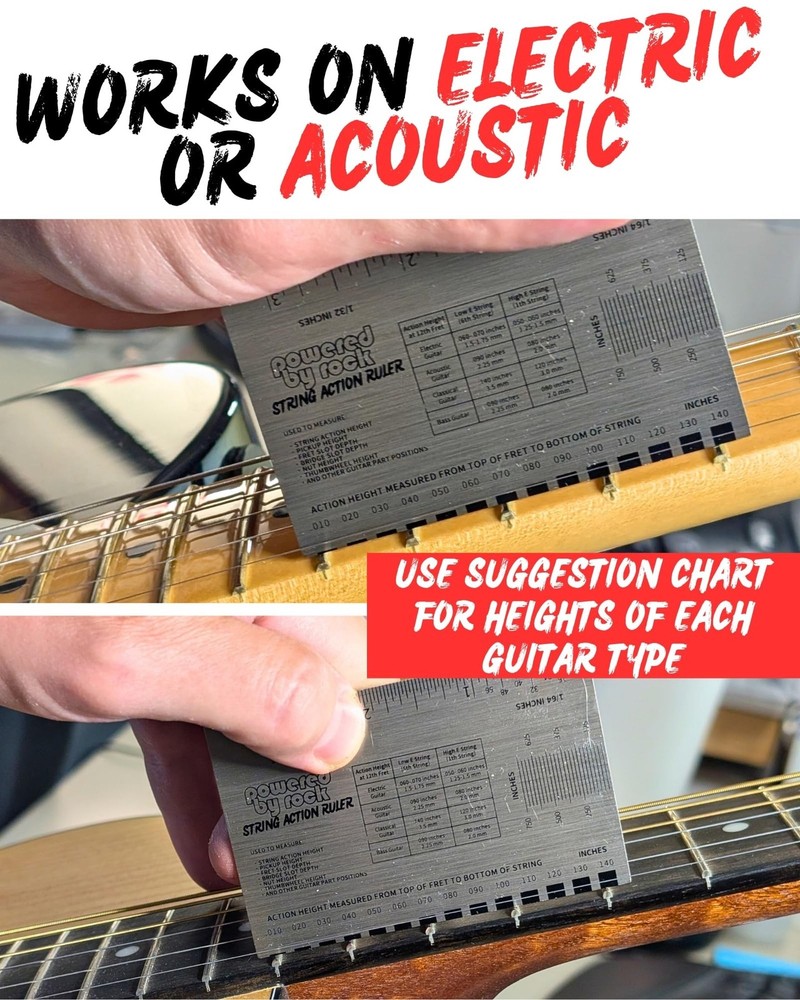 String Action Gauge for Guitars - Precision Setup Tool for Accurate Neck Reli...