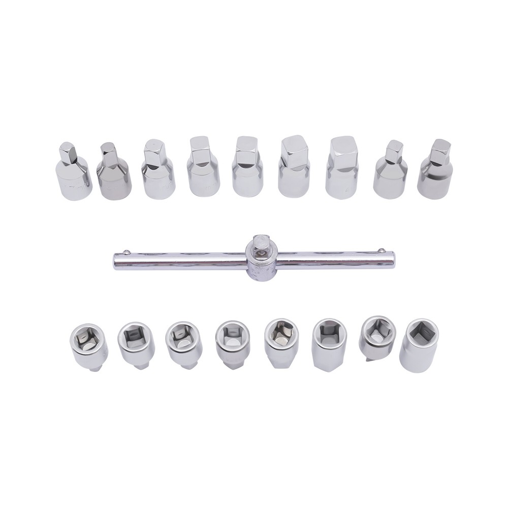18PCS Oil Drain Pipe Plug Square Triangle Socket 3/8'' Drive Removal Tool Set