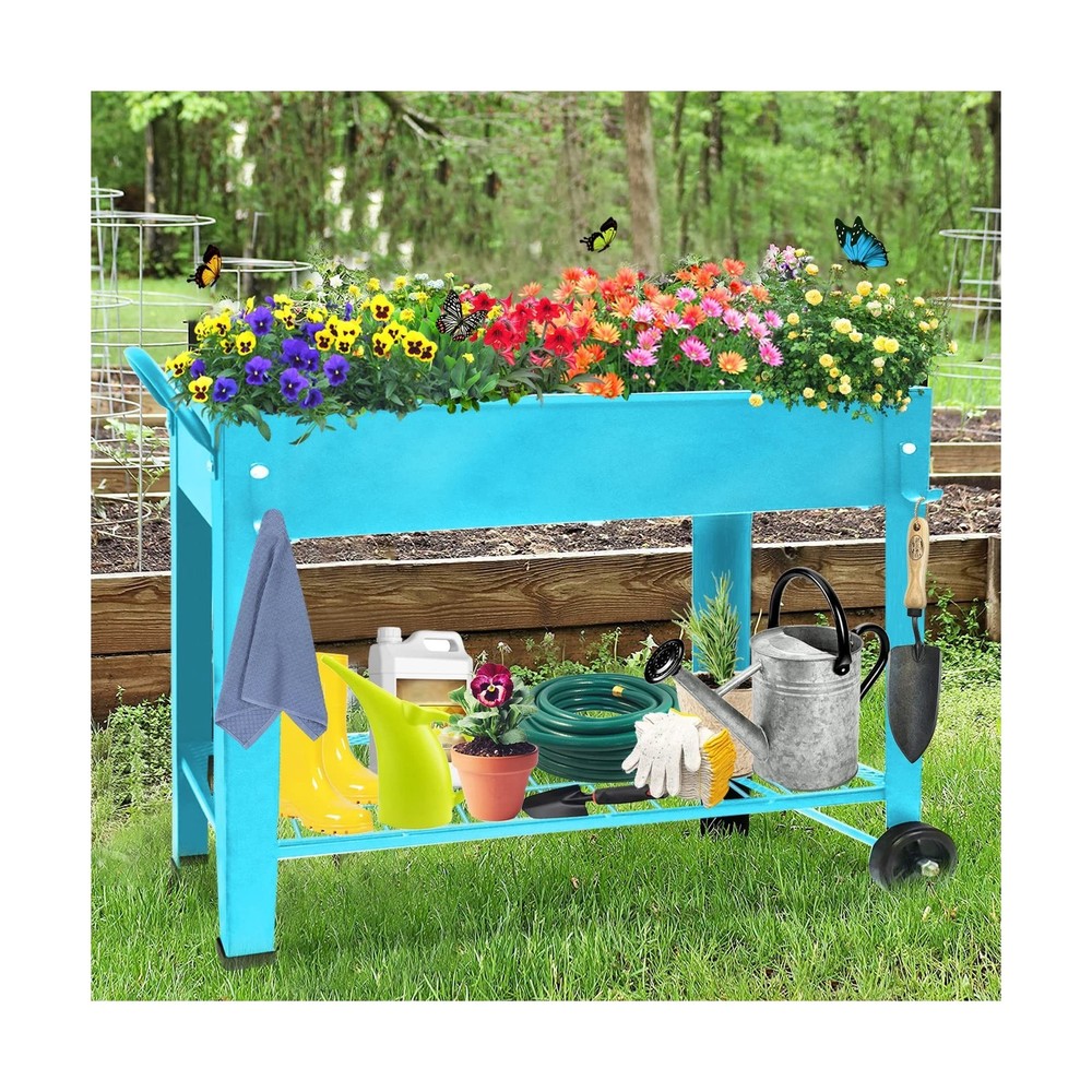 Raised Planter Box Beds with Wheels Legs, Elevated Garden Bed for Indoor Outd...