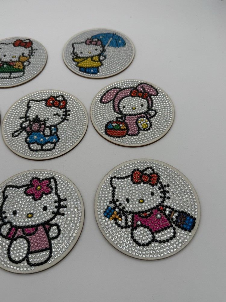 Completed Diamond Coasters: Set of 8 Hello Kitty Coasters