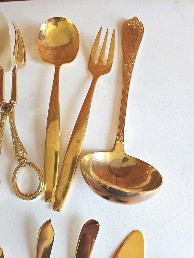 Gold Tone Serveware Lot 10 Various Patterns Read Details View