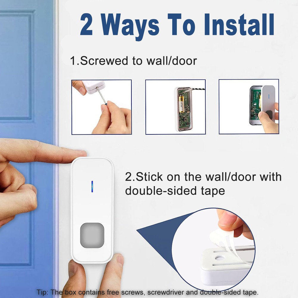 2 Cordless remote control calling 1 doorbell ringer, New Wireless doorbell,Withe